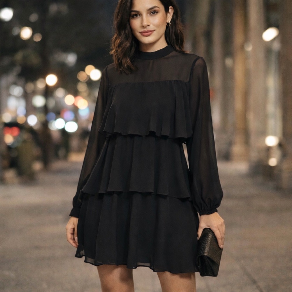 Hem & Thread Black Layered Long Sleeve Dress